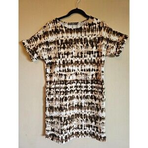 Signature Collection Womens Shift Dress sz small, pockets Brown Tye Dye